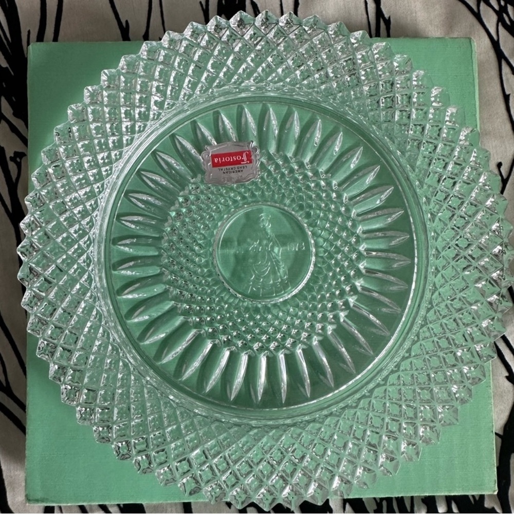 Fostoria Crystal, Avon 92nd Anniversary 8” plate 1978, new, lead crystal